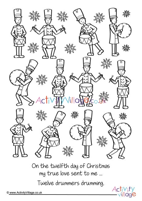 Twelve Drummers Drumming Colouring Page