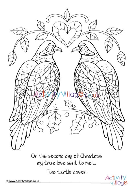 Two Turtle Doves Colouring Page