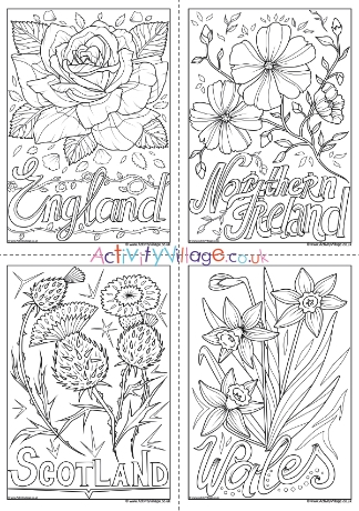 UK national flowers colouring pages