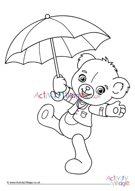 Umbrella Teddy Bear Colouring Page