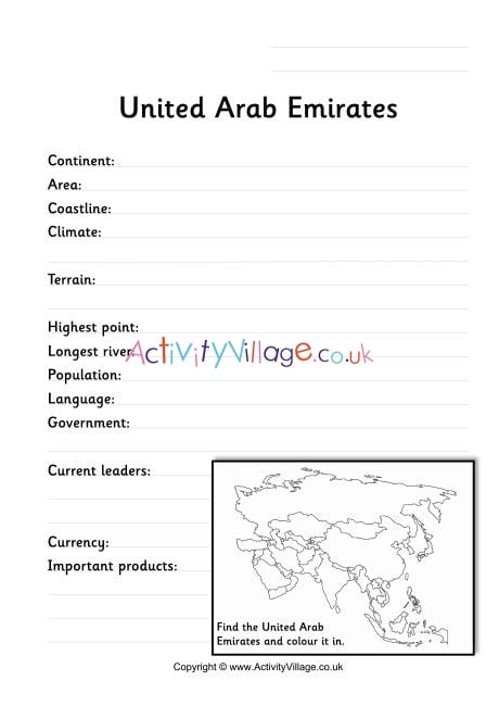 United Arab Emirates Fact Worksheet