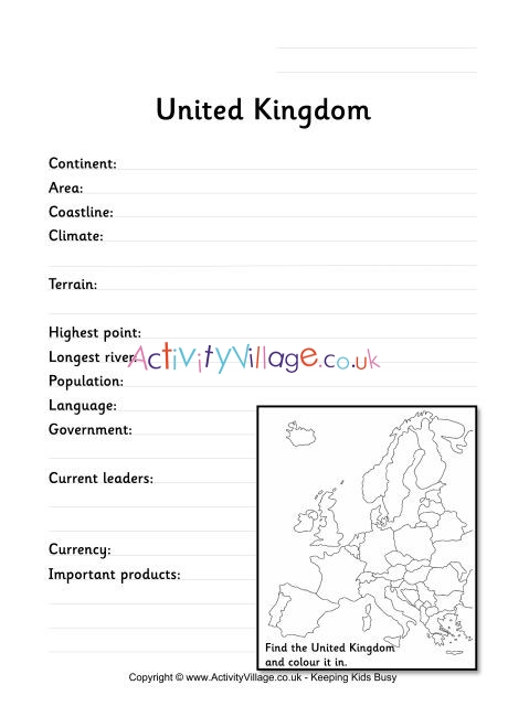 United Kingdom Fact Worksheet
