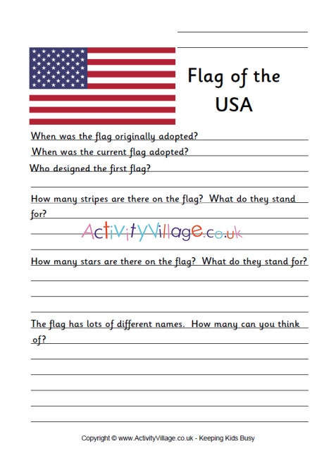 United States of America Flag Worksheet