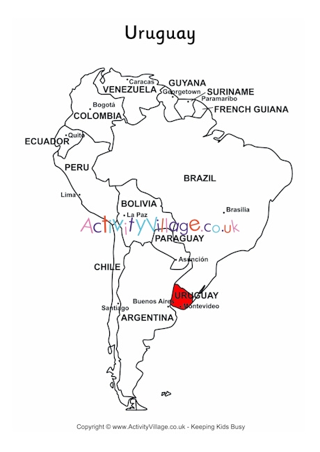 Uruguay on map of South America