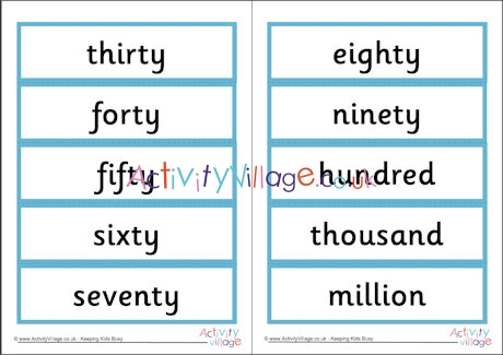 Useful number word cards