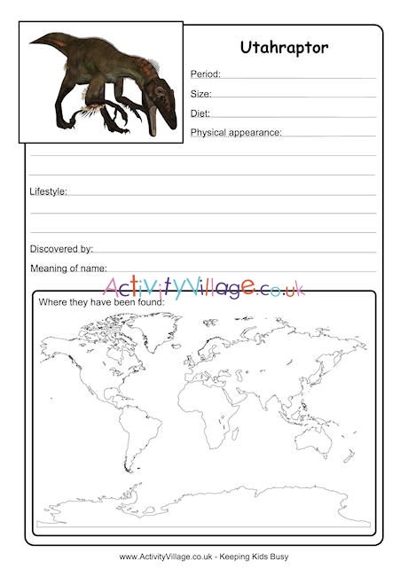 Utahraptor worksheet