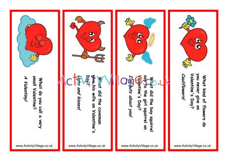 Valentine bookmarks - red hearts jokes