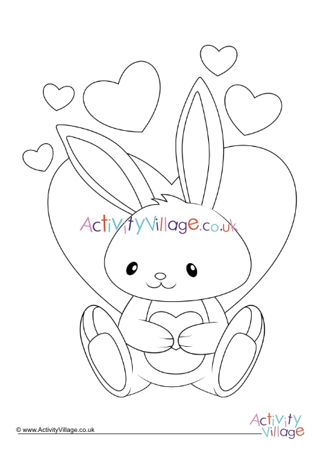 Valentine bunny colouring page