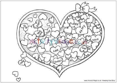Valentine candy colouring page