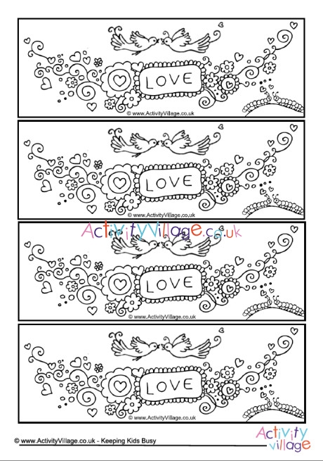 Valentine colouring bookmarks 2