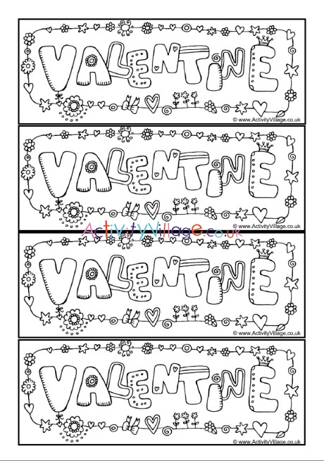 Valentine colouring bookmarks