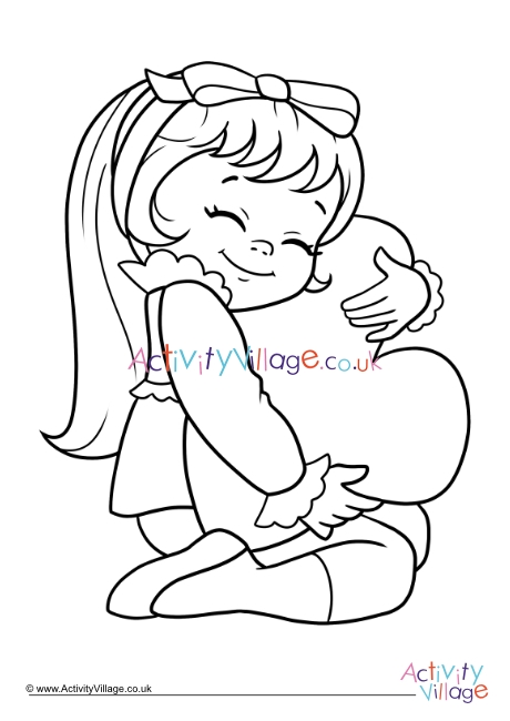 Valentine cuddle colouring page