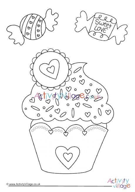 Valentine cupcake colouring page