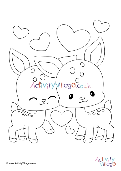Valentine deer colouring page