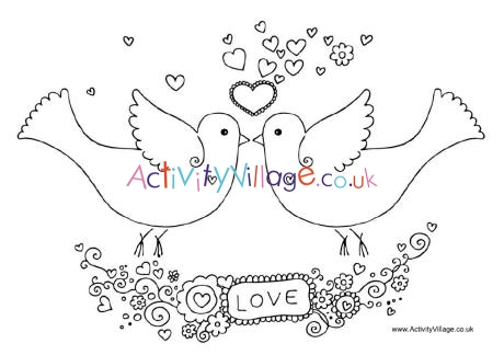 Valentine doves colouring page