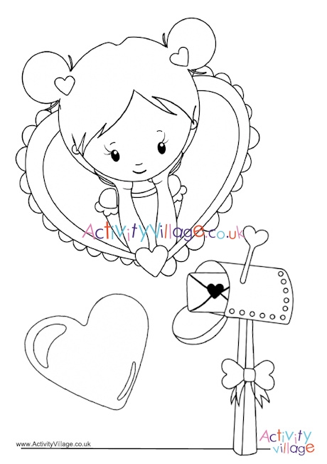 Valentine girl colouring page 2