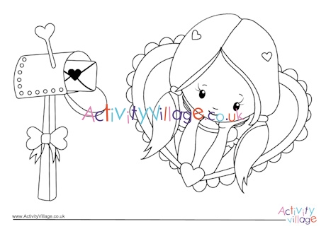 Valentine girl colouring page 3