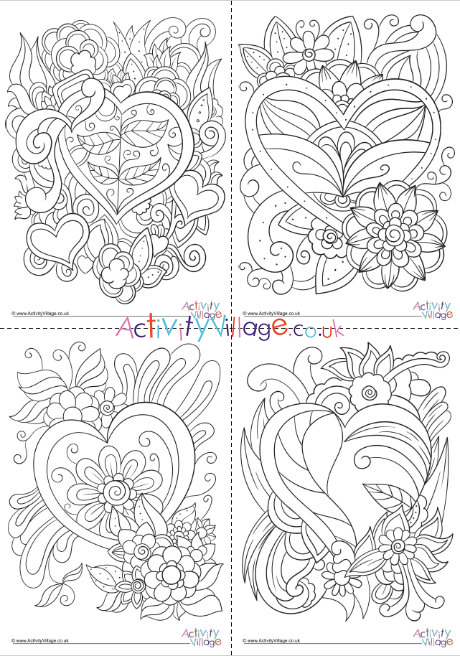 Valentine Hearts Doodle Colouring Pages