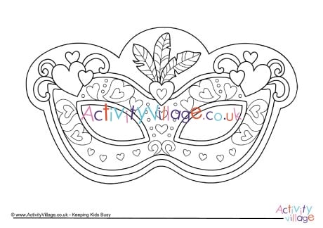 Valentines mask colouring page
