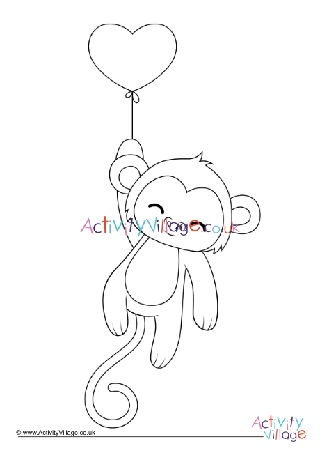 Valentine monkey colouring page