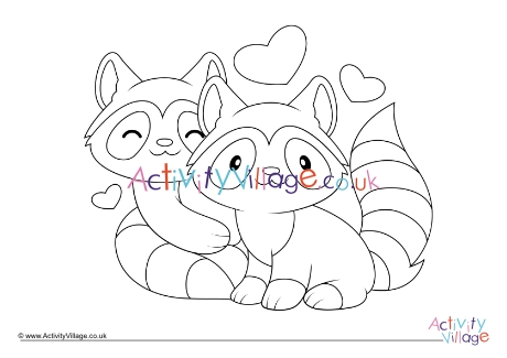 Valentine racoons colouring page