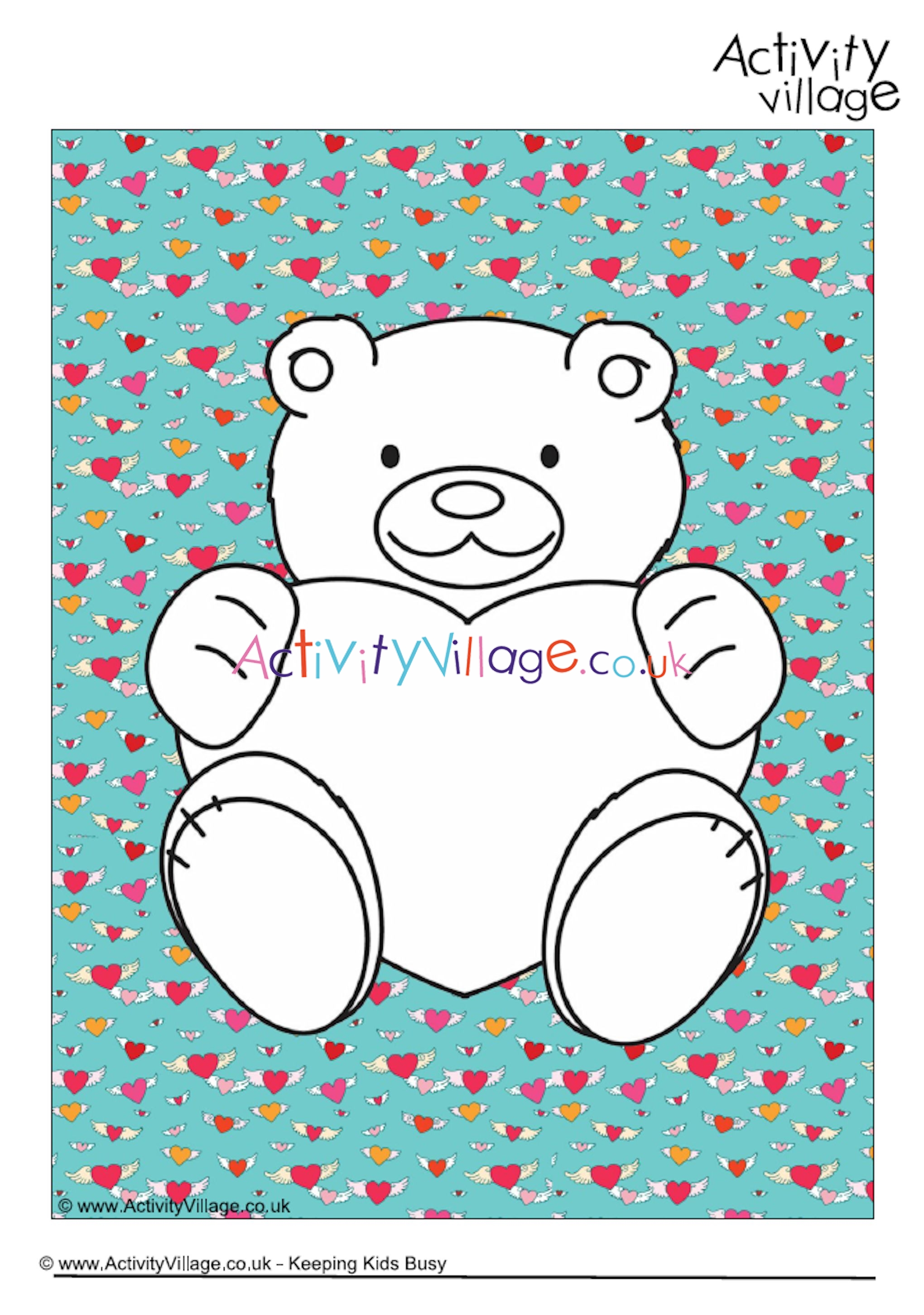 Valentine teddy colouring page 2