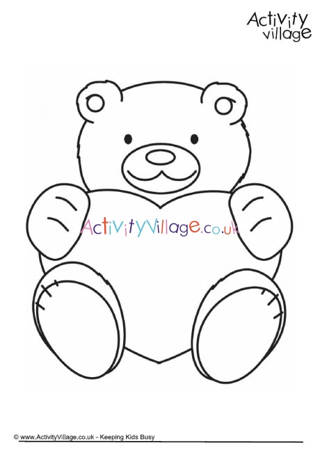 Valentine teddy colouring page