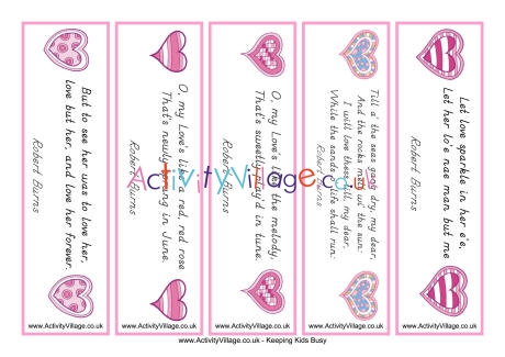 Valentine bookmarks - Burns