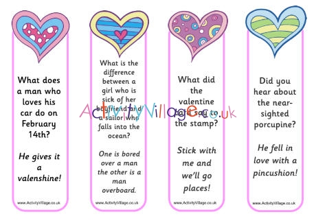 Valentines bookmarks jokes