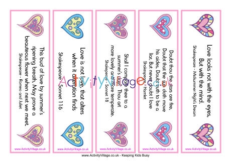 Valentine bookmarks - Shakespeare