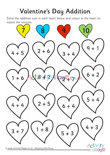 Valentine's Day Addition Worksheet