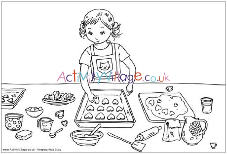 Valentine's Day baking colouring page