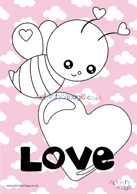 Valentine's Day bee colour pop colouring page