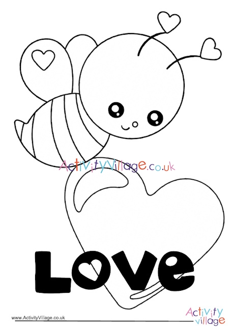 Valentine's Day bee colouring page