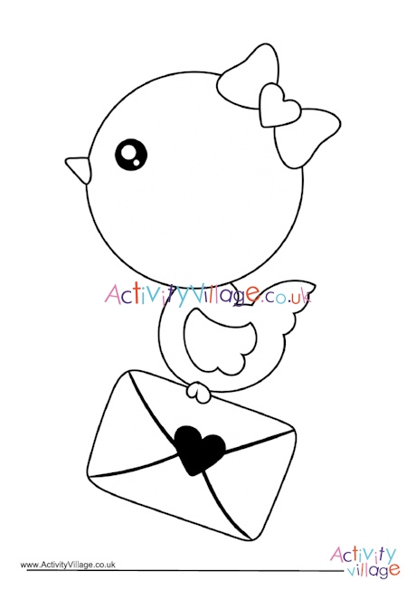 Valentine's Day chick colouring page