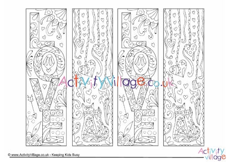 Valentine's Day doodle colouring bookmarks