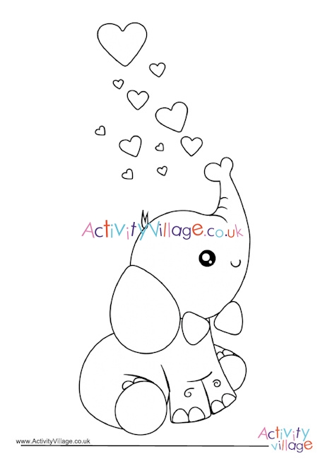 Valentine's Day elephant colouring page