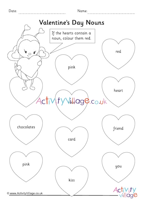 Valentine's Day nouns worksheet