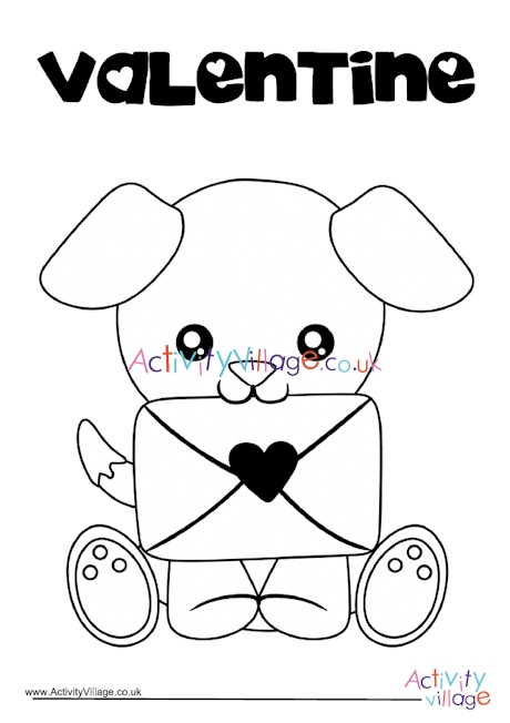Valentine's Day puppy colouring page