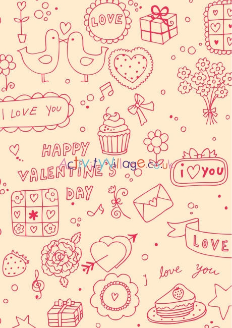 Valentines Day scrapbook paper - doodles 2