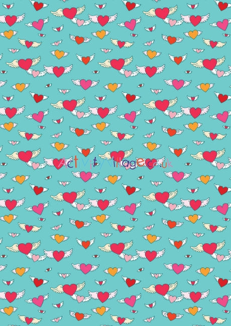 Valentines Day scrapbook paper - flying hearts