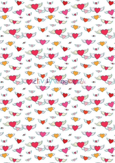 Valentines Day scrapbook paper - flying hearts white