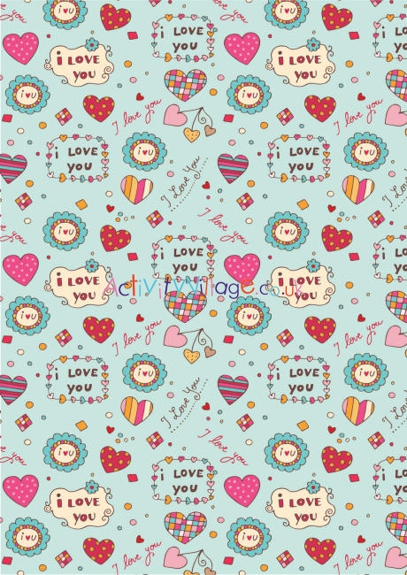 Valentine's Day Scrapbook Paper - I Love You Mint