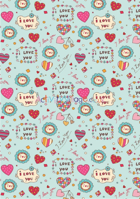 Valentines Day scrapbook paper - I Love You mint