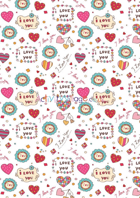 Valentine's Day Scrapbook Paper - I Love You White