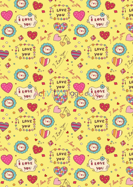 Valentines Day scrapbook paper - I Love You yellow