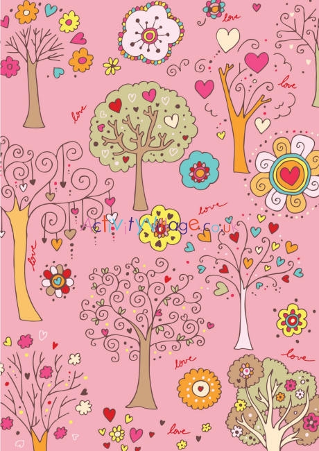 Valentines Day scrapbook paper - pink trees