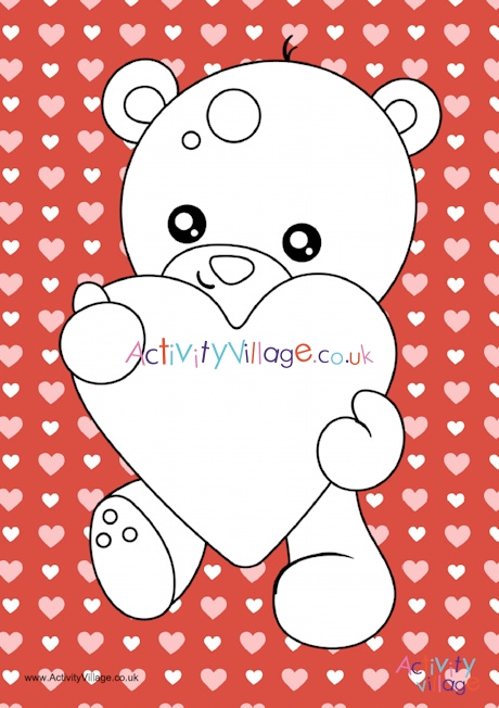 Valentine's Day teddy colour pop colouring page