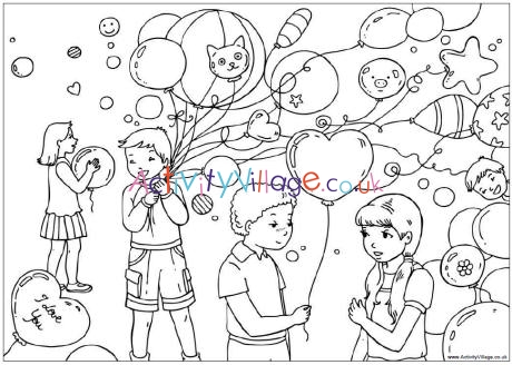 Valentines party colouring page