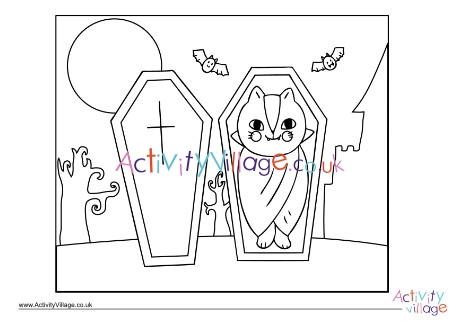Vampire cat colouring page